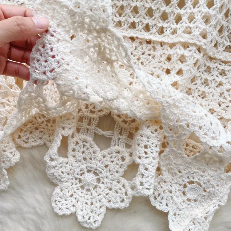 Luxurious Heavy Embroidered Openwork Irregular Hem Short Top  Women Vacation Style Cover-up T-shirt