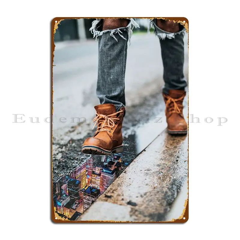 

Walking On The City Lights Metal Sign Pub Home Bar Cave Character Living Room Tin Sign Poster