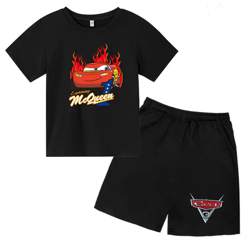 Kids T-shirt Movie Lightning McQueen Auto No. 95 Print Boys Girls Toddler Short Sleeve+Shorts 2P Fashion Sunny Casual Sports Set