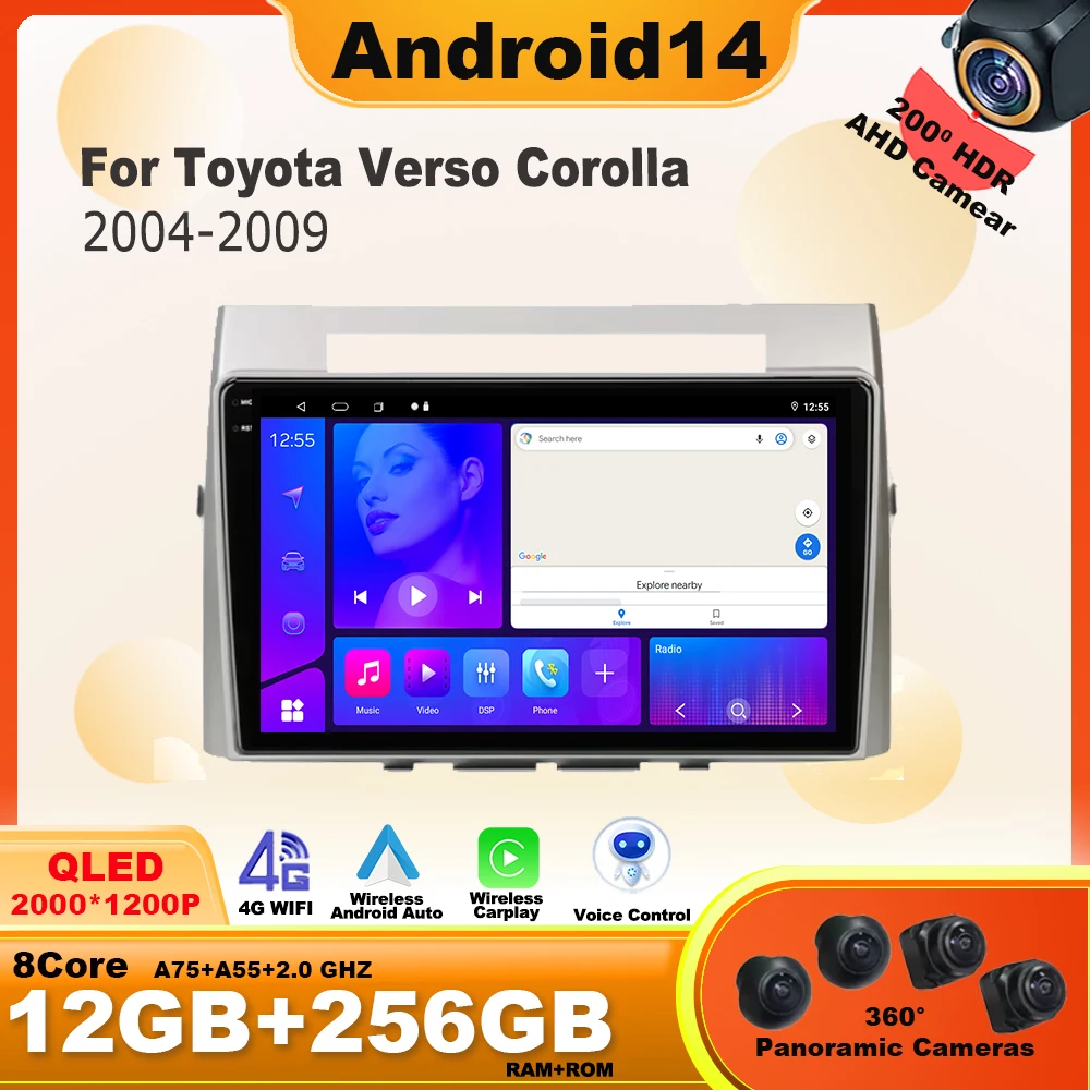 

Android14 Autoradio For Toyota Verso Corolla 2004-2009 2006 Carplay 4G 2din GPS Car Radio Multimedia Auto Stereo RDS Navigation