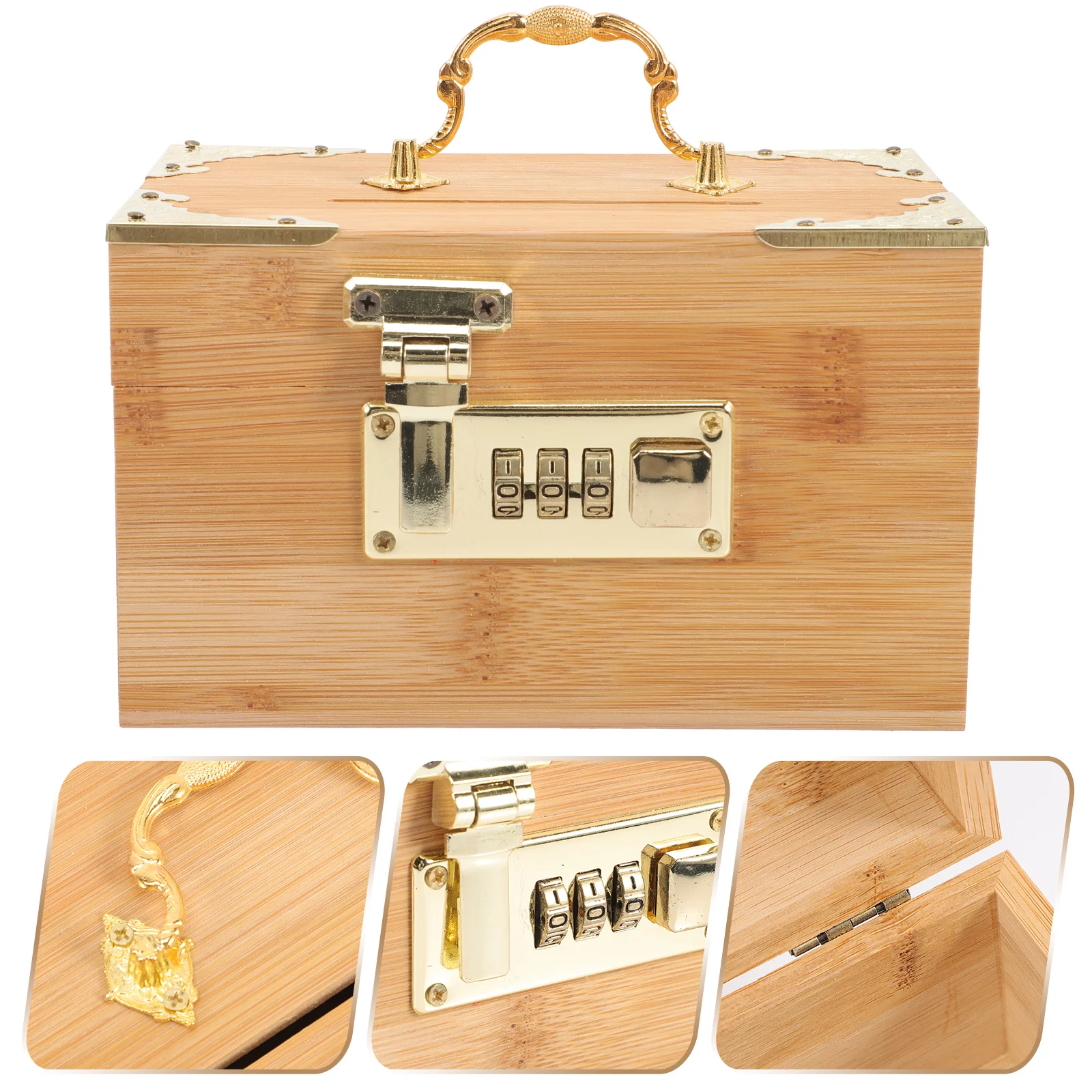 

Retro Vintage Bamboo Treasure Chest Jewelry Storage Case Lock Birthday Wedding Gift Trinket Box Coin Bank Decorative Container