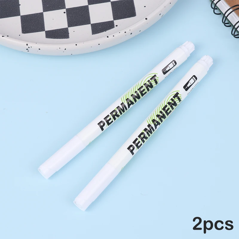 2Pcs 1.0mm White Permanent Marker Pens Deep Hole Marker For Wood Rock Plastic Leather Glass Stone Metal Art Marker