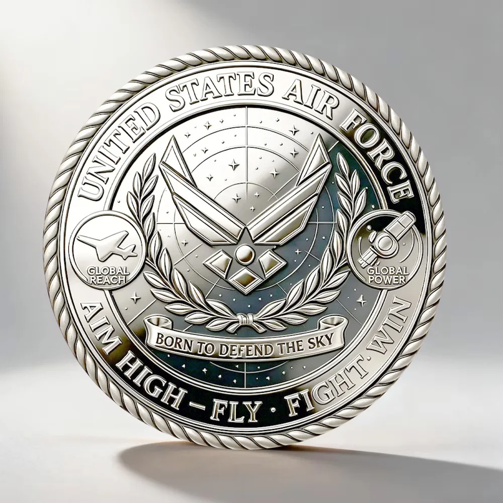 2D UV Air Force 80th Anniversary Souvenir Coin The Sky Pilot Fighter Jet Silvry Plated Commemorative Coin Home Decoration view 2