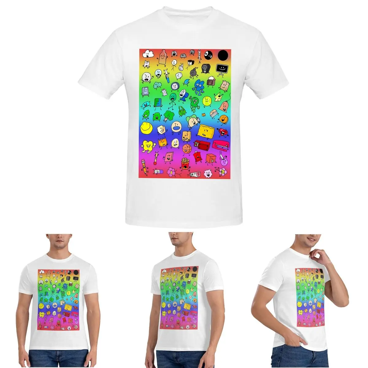 

BFDI футболка с любыми персонажами (Радуга) для мужчин, хлопковые футболки больших размеров, мужские футболки с коротким круглым вырезом, летняя одежда, топы S-6XL