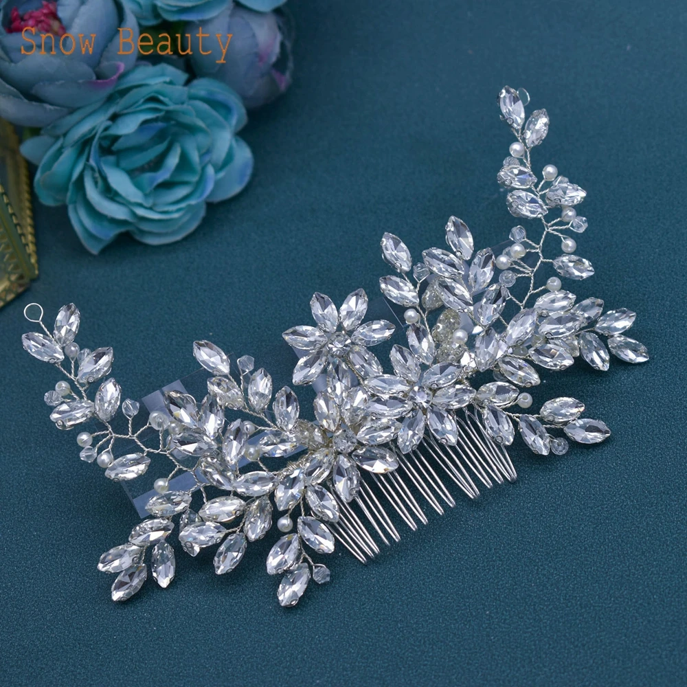 A488 Flower Hair Combs Hairband Wedding Jewelry Rhinestone  Bride Hairpin Hair Clips for Women Tiara Bridal Hair Accessories