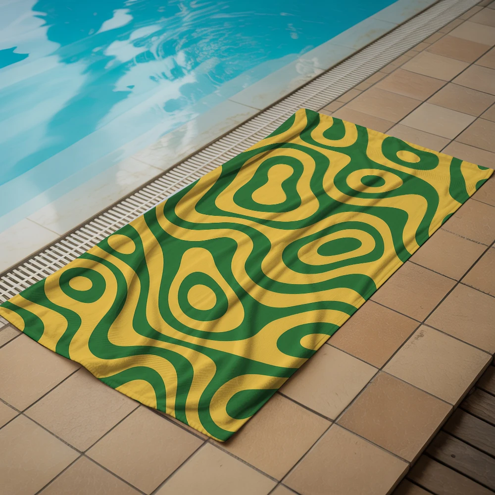 Green Yellow Swirl Abstract Soft Portable Towel Unisex Ultra Lightweight Microfiber Oversized Sand Free Quick Dry Beach Towel