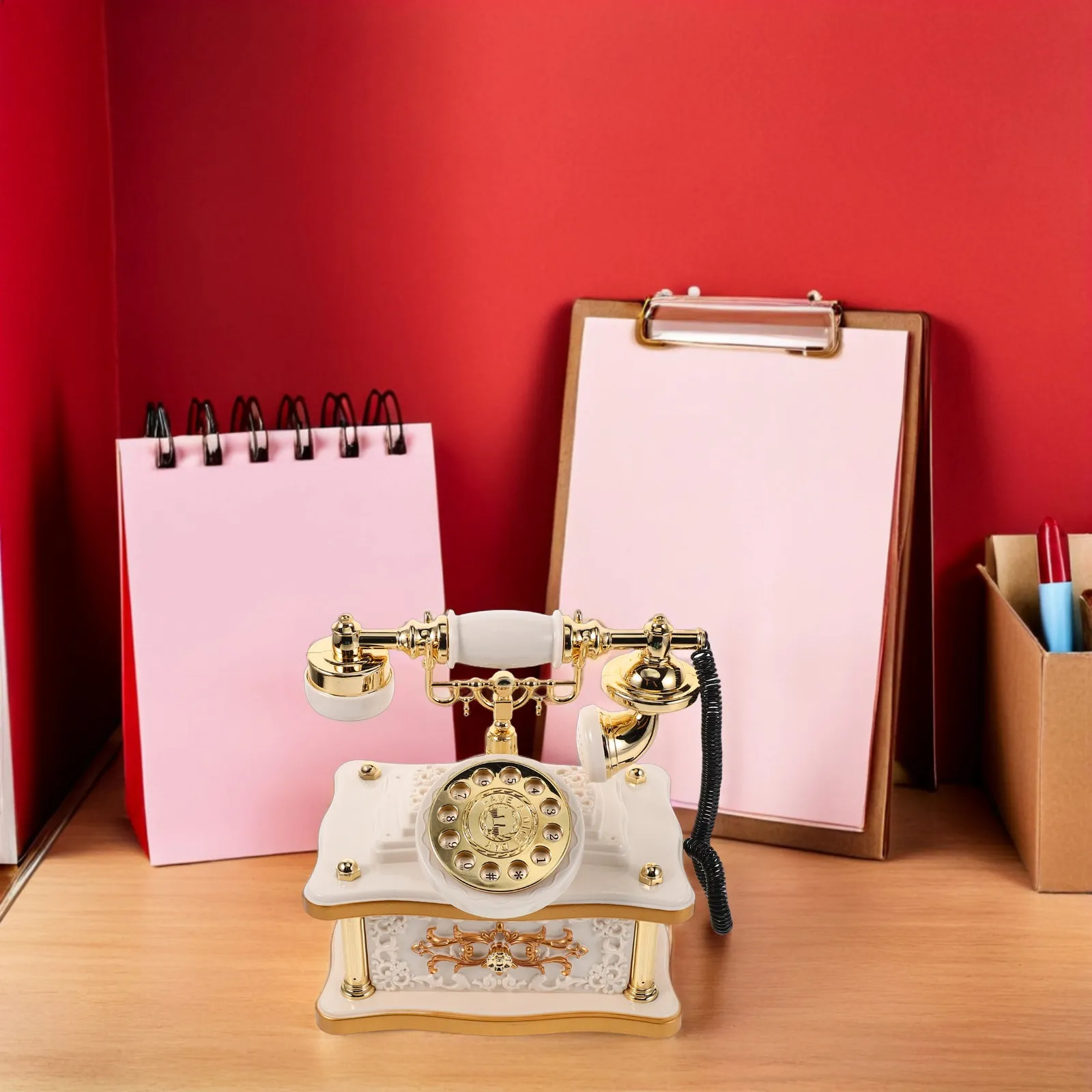 Retro Telephone Desk Music Box Vintage Landline Phone Decoration ABS Crafted Elegant Melody for Living Room Bedroom Study Shelf