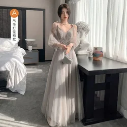 2026 New style Elegant Princess Dress Bra Grey Bridesmaid Dress High quality Slim Fairy sisters Group Evening Dress Women Summer