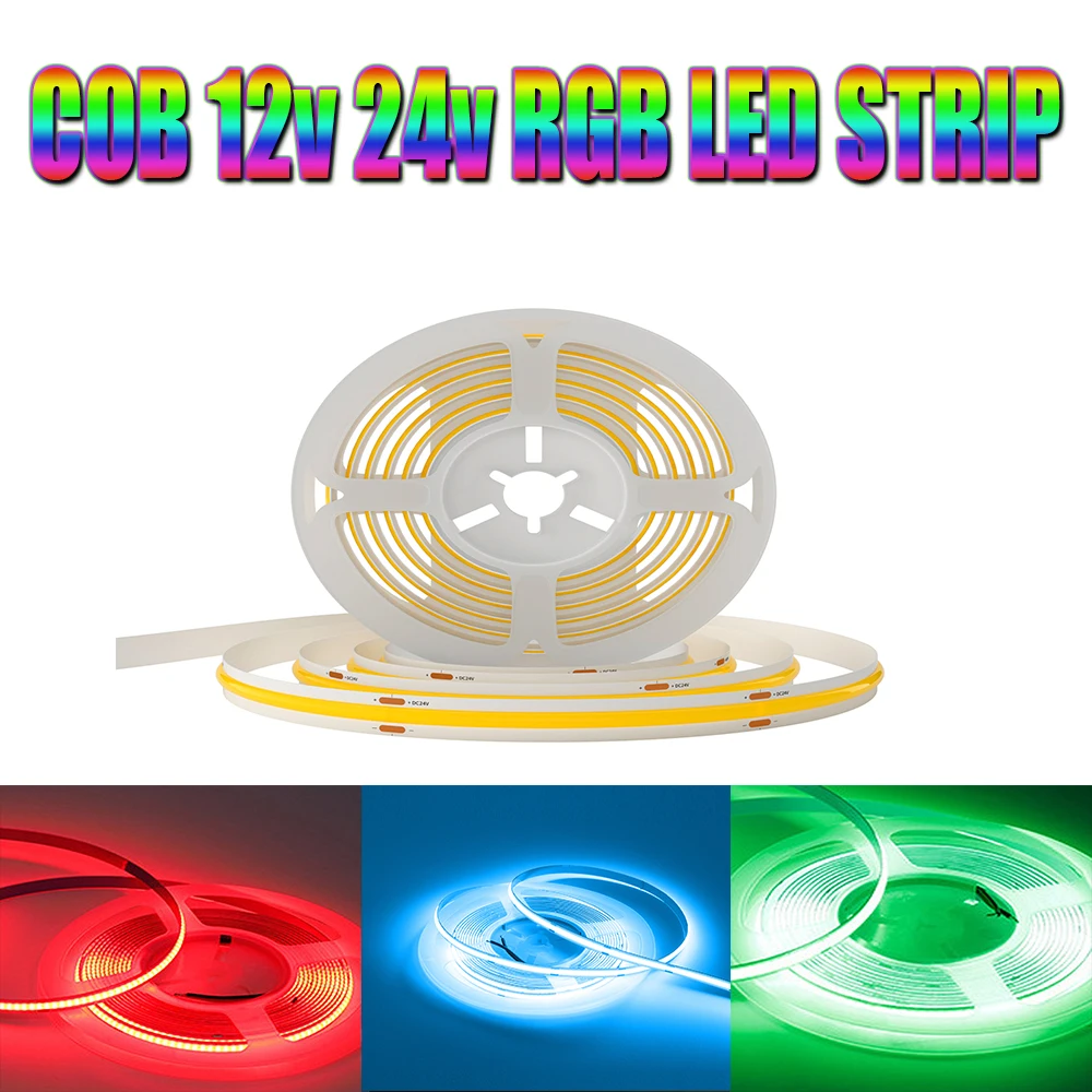 COB 12 24 V Volt LED Strip Light COB 12V 24V Flexible Diode Dimmable 320led/m 0.5m 1m 2m 3m 4m 5m High Density Ribbon Warm White