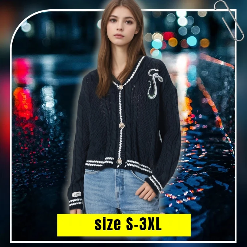 Y2k Warm Star Embroidery Black Cardigan Women Spring Rep Knitted Holiday Cardigan Women Winter Button Sweater Coats Female