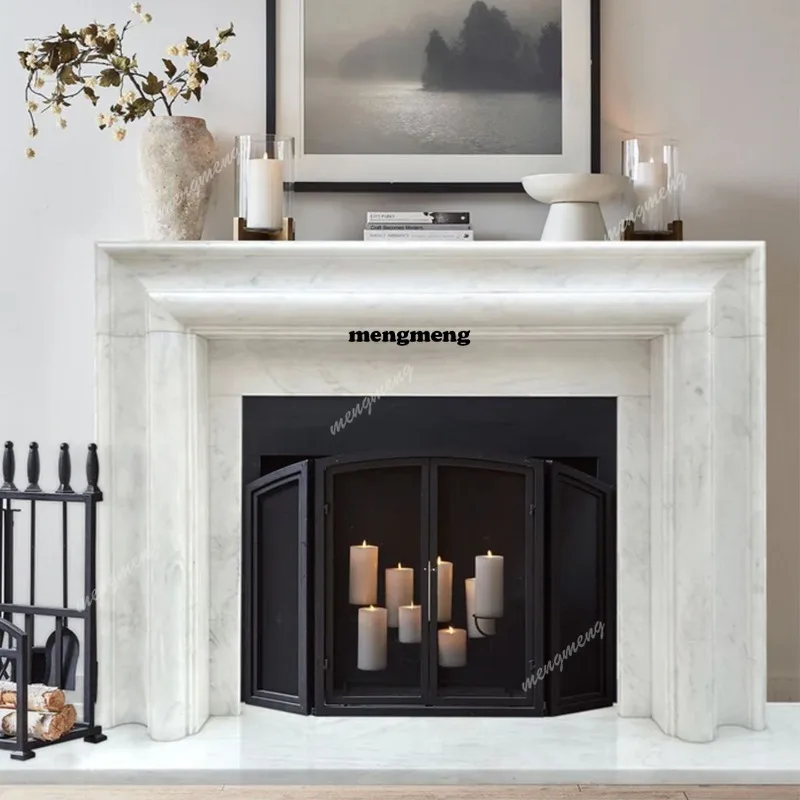 Natural marble mantel designer living room stone carving white stone fireplace decorative cabinet