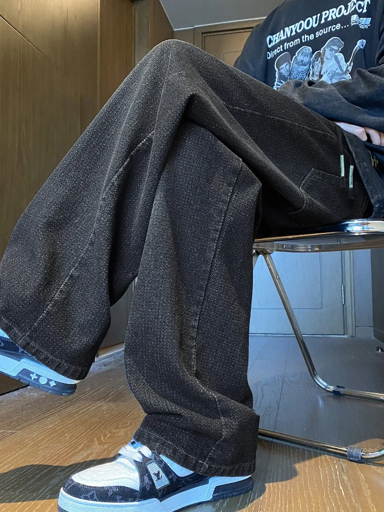 

Мужские джинсы в стиле ретро с американским звездным узором, прямые широкие брюки в уличном стиле, осенние новые модные джинсы