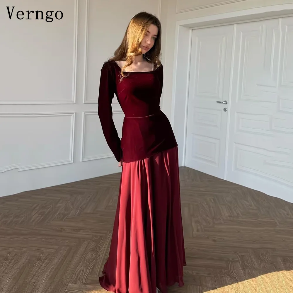 

Verngo Burgundy Velevt Formal Dress Square Collar Slim Party Dress Celebrity Christmas Wedding Party Dress Outfit Customized