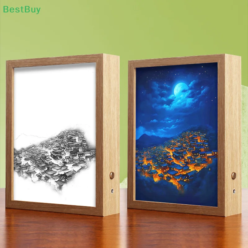 Lichtgevend schilderij Houten frame Lichtschilderij Fotolijst Led-nachtlampje Verjaardag Slaapkamer Decor Kerstcadeaus Maanlamp