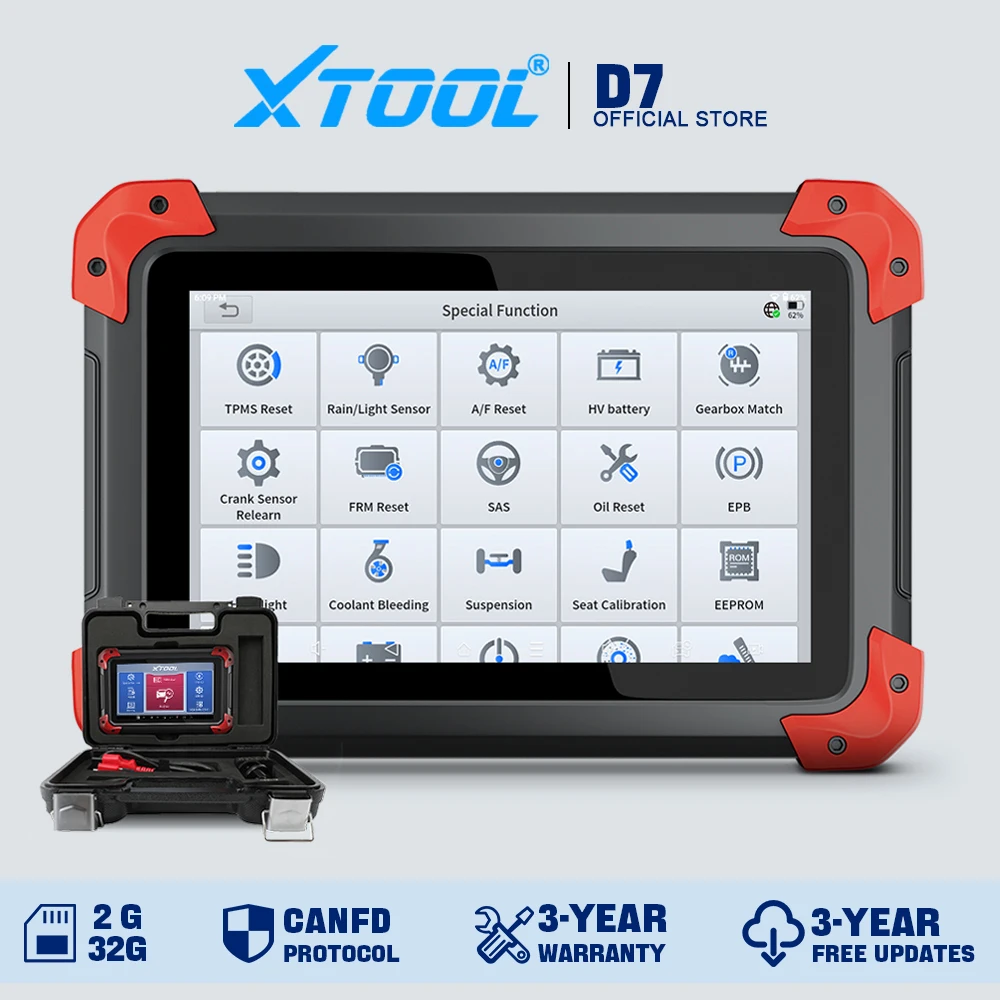 Upgraded XTOOL D7 Car Diagnostic Tools All System Automotive Scanner Active Test ECU Coding 38+ Services Built-in CANFD DOIP