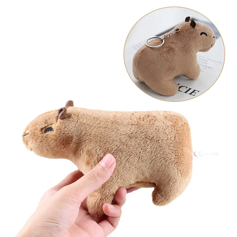 Jouet en peluche Capybara de Simulation de 12cm, animaux en peluche, porte-clés, poupées Capybara douces et moelleuses, sac, pendentif de clé de voiture, accessoires