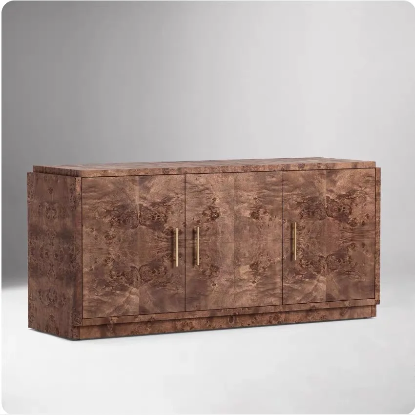 

✗x Wood Living Room Cabinet French Cream-colored Bedroom Storage Cabinet Burlwood Veneer Sideboardcustomizable&