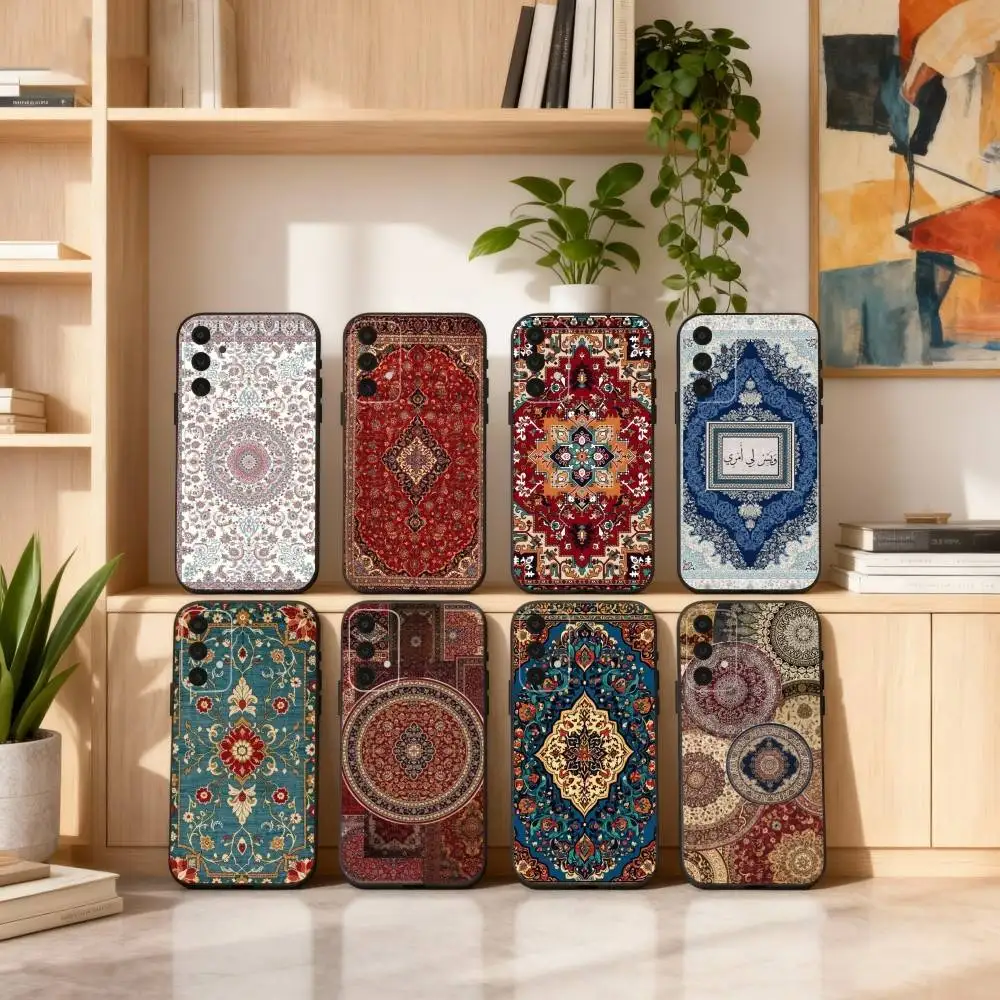 

Persian Carpet Phone Case For Samsung S25,24,23,22,30,21,10,9,Ultra,Plus,Lite,FE,4,5 G Soft Black Case
