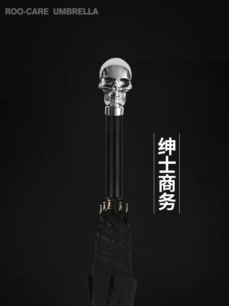 Large Long Handle Umbrella Silver Head Skull Creative Sun Umbrella Windproof Japanese Double Paraguas Men Business Gifts SY425