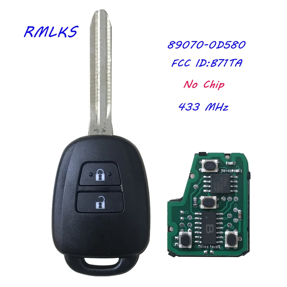 

B71TA 433MHz Smart Remote Car Key for Toyota Yaris 2014-2017 Vios 2013-2016 FOB G /H Chip 89070-0D580 TOY43 Blade 2/4 Button