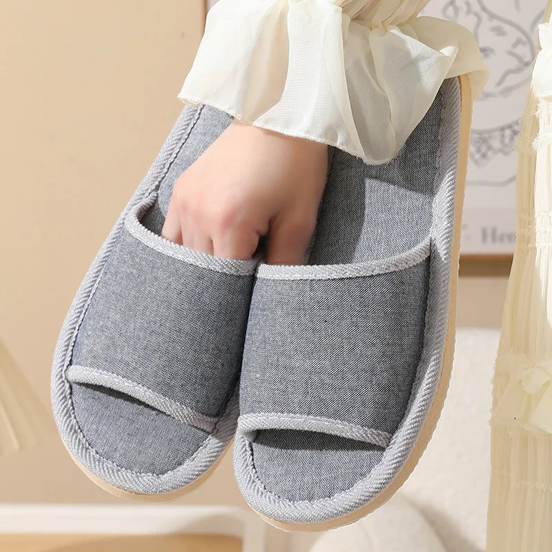 New Linen Shoes Women Household Slippers Indoor Floor Flip Flops Summer Simple Mute Slides Home Sandals  Chaussures Hommes