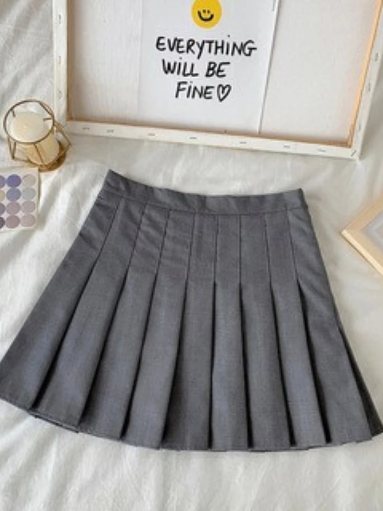 

Solid color dopamine girl style short skirt women summer high waist A-line short skirt college style fashion trend pleated skirt