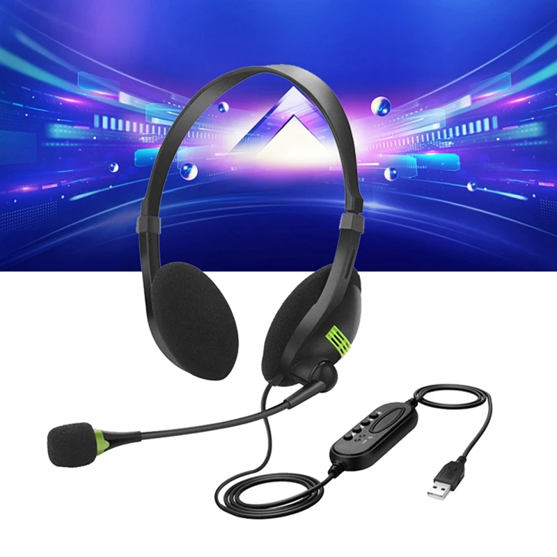 USB Wired Headset With Microphone Noise Cancelling In- Control Business Comfort Earphone For Chatting Software Durable