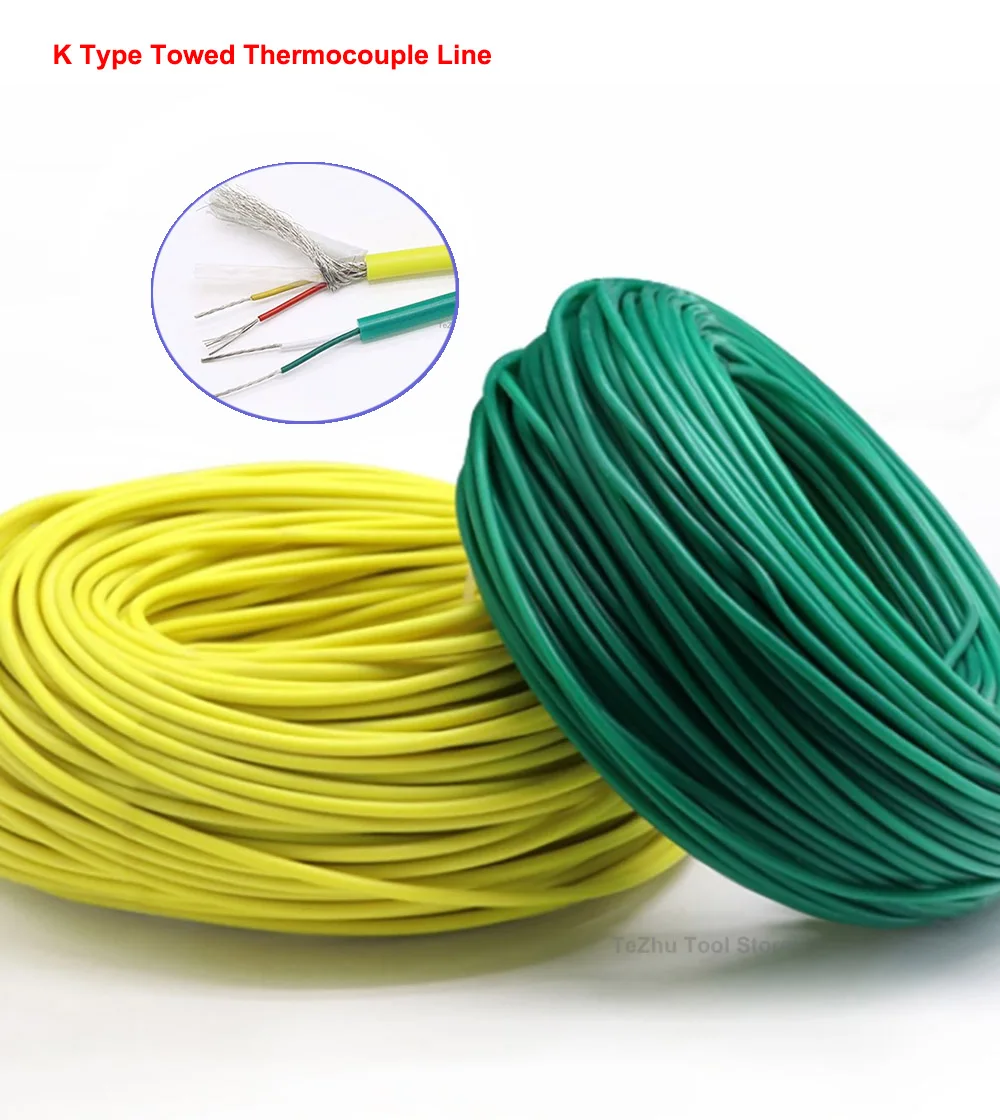 

K Type OD 4mm 3.5mm Towed Thermocouple Line 2 Cores Soft Silicone Rubber Shielded Wire PTFE Insulated PTFE Compensation Cable