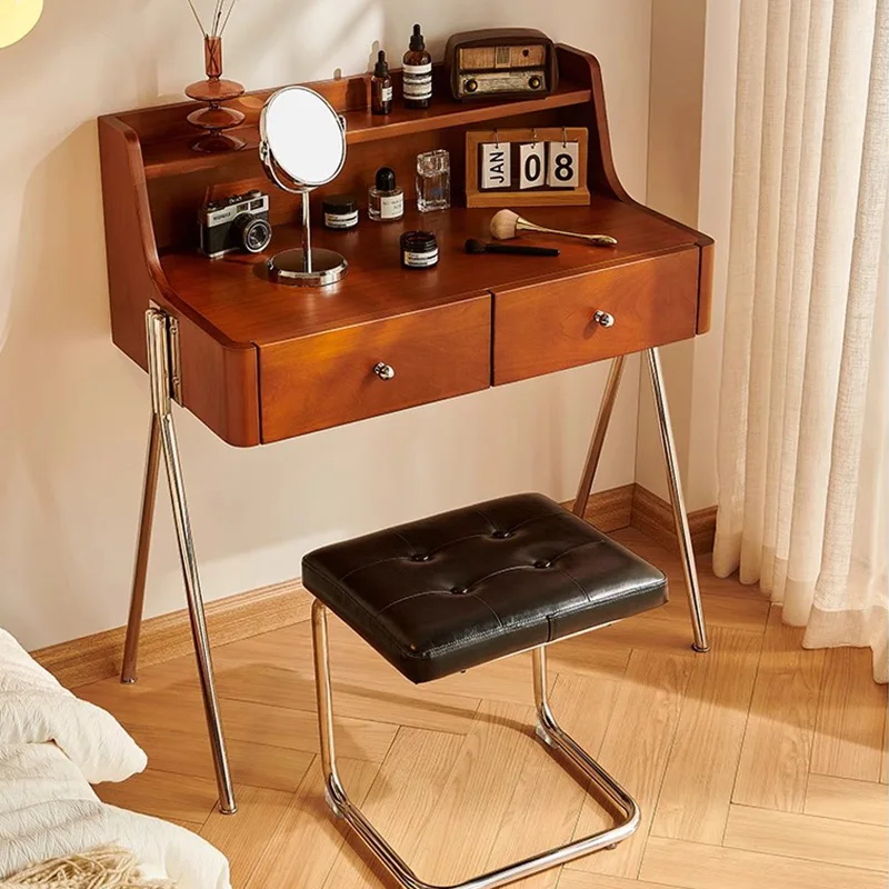 

Vintage Cosmetics Dressing Table Wood Modern Mirror Desk Dressing Table Makeup Bedroom Stool Mesa De Maquillaje Trendy Furniture