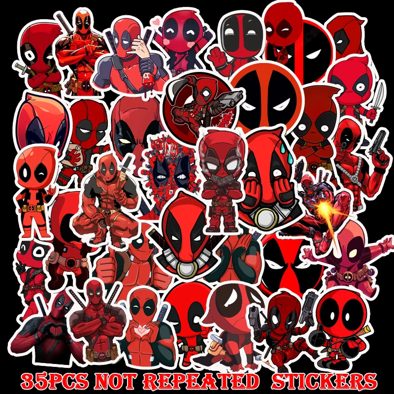 35PCS Disney Deadpool Stickers Movie Anime Marvel Book Laptop Motorcycle Kawaii Cartoon Graffiti Sticker Pack Kids Toy Gift