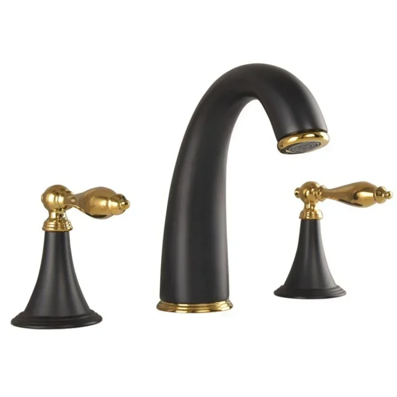 

Antique basin faucet three-piece black all-copper split three-hole hot and cold faucet FT1005