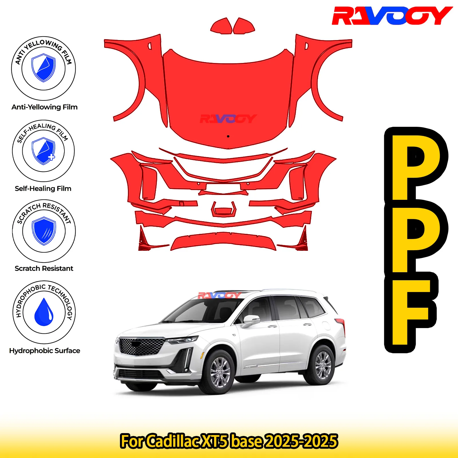 

For Cadillac XT5 base 2025-2025 Glossy Matte Black Precut front PPF Kit Paint Protection Film