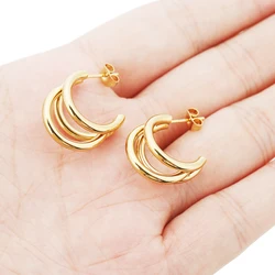 1 Pair 18K Gold Plated Stainless Steel Triple C Hoop Earrings Trendy Exaggerated Huggie Earring Hip Hop Jewelry Gifts for Women