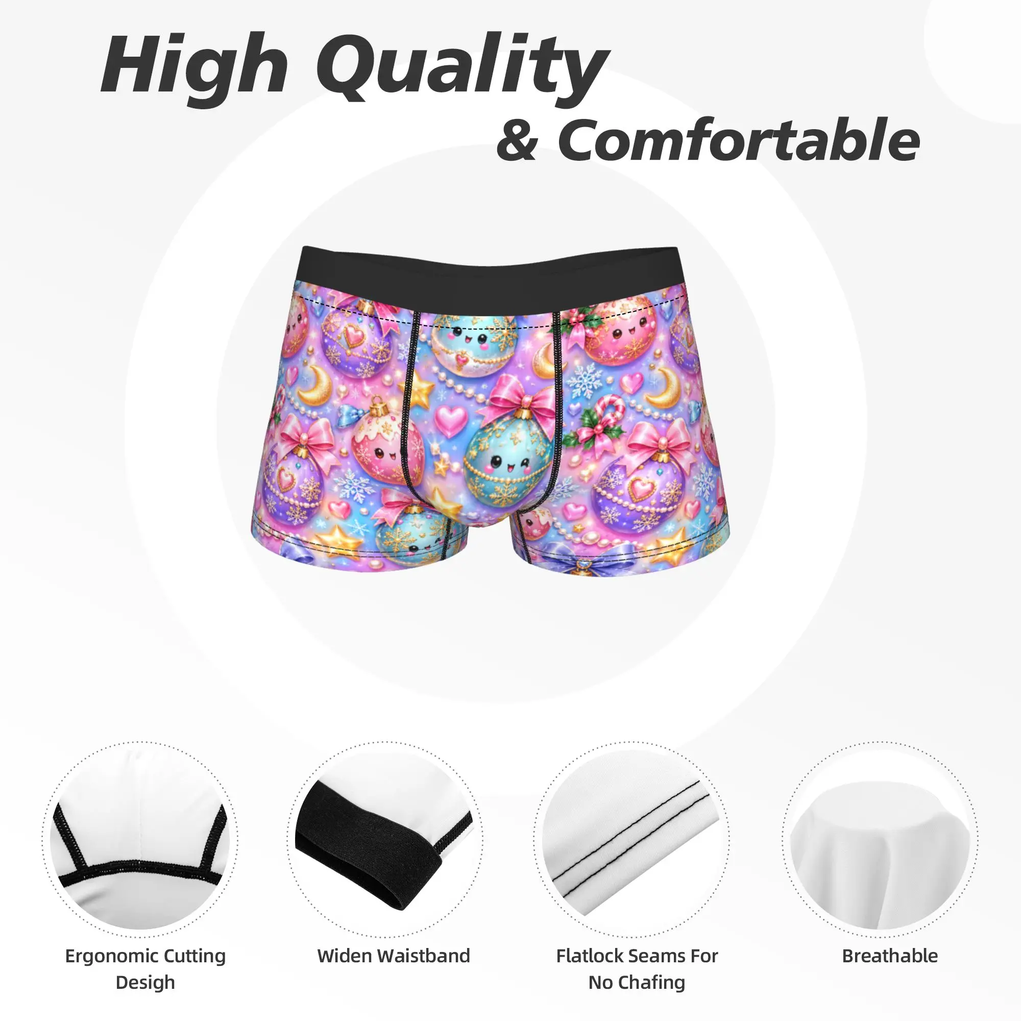 Sweet Christmas Cupcake Boxer Brief  Underwear Trenky Men Breathable Trunk Print Oversize Underpants