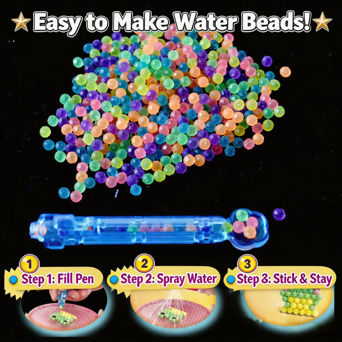 

300pcs 36 Colors Refill Non-Iron Fuse Beads Puzzle Crystal DIY Water Spray Beads Set Ball Games Handmade Magic Toys for Children
