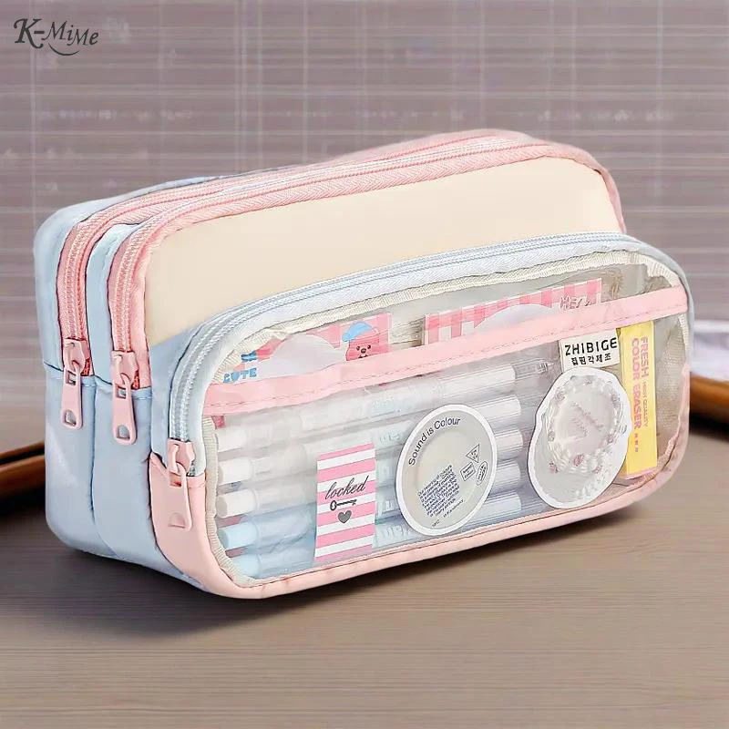 New Color-Block Pencil Case Large Capacity for School Students