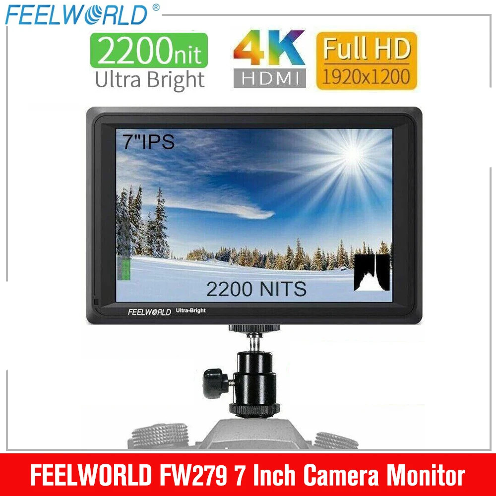 

7-дюймовый полевой монитор FEELWORLD FW279 для камеры DSLR, Ультраяркий 2200nit Full HD 1920x120 0 LCD IPS монитор высокой яркости