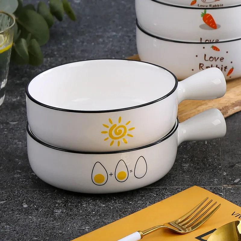 Japanese Sle Cerc Bowl with Single Handle for Baking Breakfast Noodles Fruit Salad Photoaphy Di Home Use Oven Se