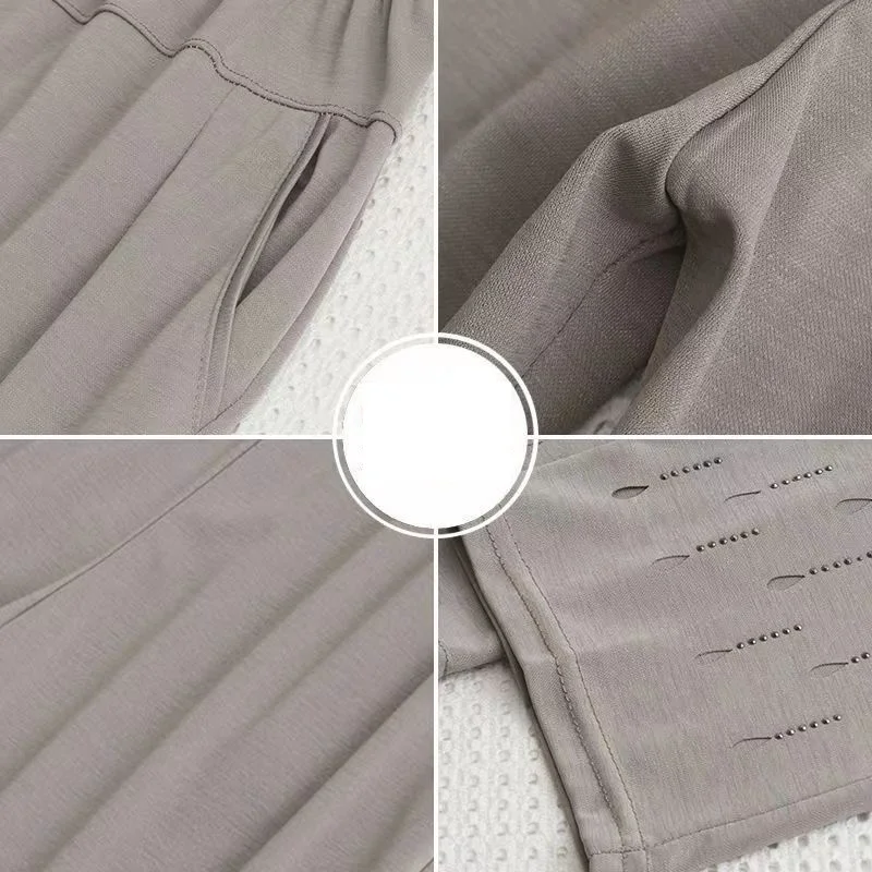 2026 New Women Summer Pants Elastic High Waist Casual Pants Middle aged Mom Pants Large Size Ice Silk Straight Pants Female 8XL