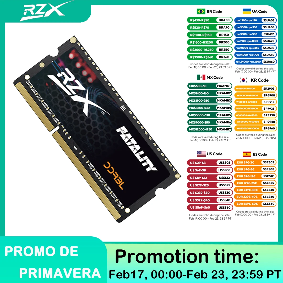 RZX Memoria RAM DDR3L Notebook 8GB 4GB 1.35V 204pin 1600MHz PC3L Laptop Sodimm Memory