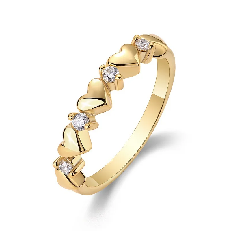 

S925 Silver 18K Gold Plated Heart Ring for Women, Set with 4 D Color Micro-Pave Moissanite (2mm Each), Exquisite Jewelry