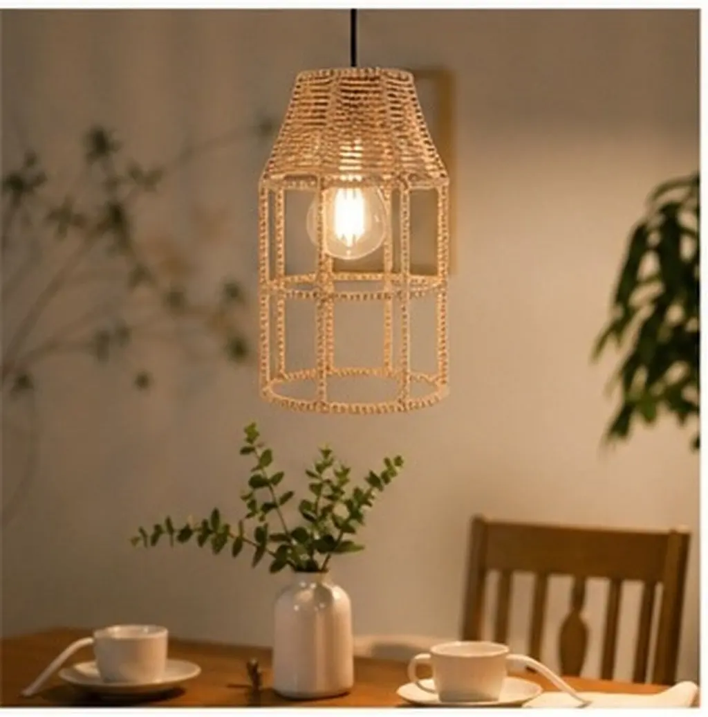 Woven Lamp Shade Handcrafted Natural Fiber Light Cover for Ceiling Pendant Hanging Lamps Decorative Retro Modern Home Restaurant