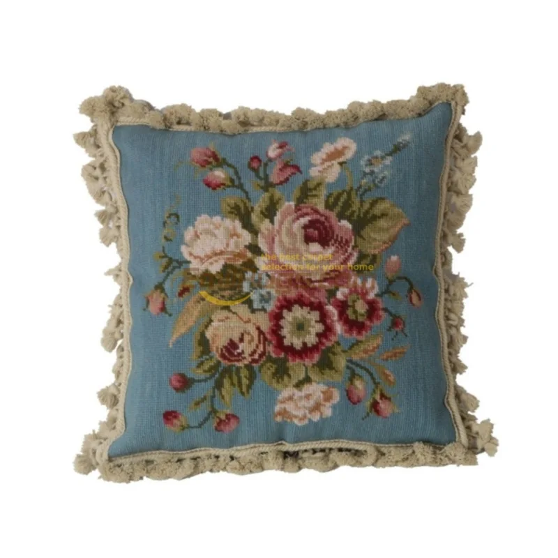 Embroidery throw pillow Ethnic woven throw pillow retro NEEDLEPOINT embroidery flower Renaissance art