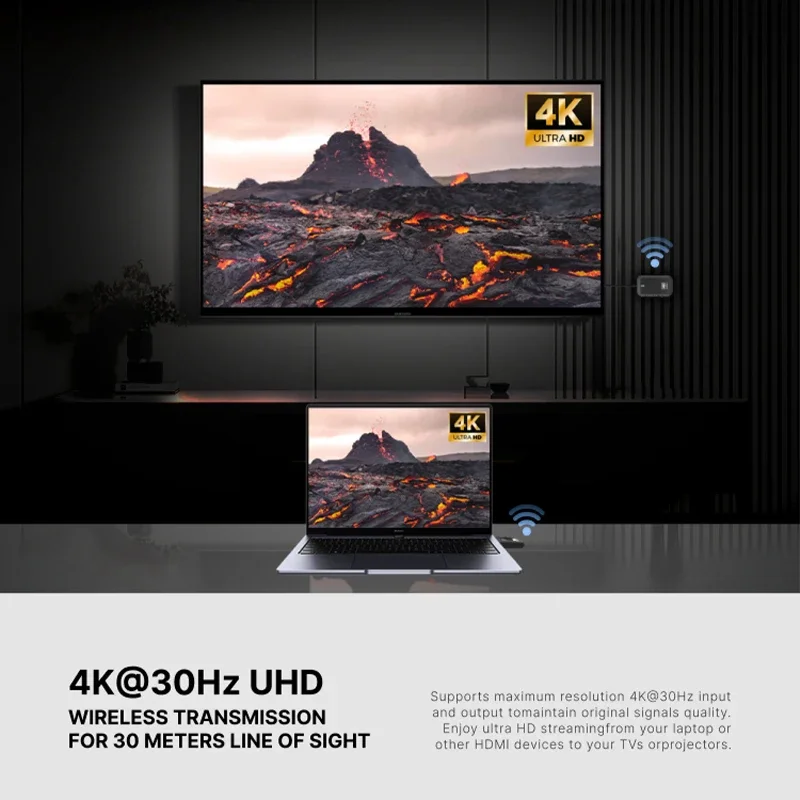 30M Wireless Video Transmitter and Receiver Extender Display Adapter Dongle 4K 5G for PS4 PC To TV Monitor Projector Stick