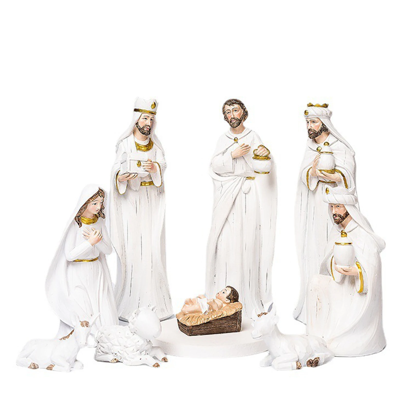 Nativity Scene Decor Set Vivid White Unique Design Christmas Gift 40 × 22 × 8 Cm Durable Resin Party Supplies Crafts