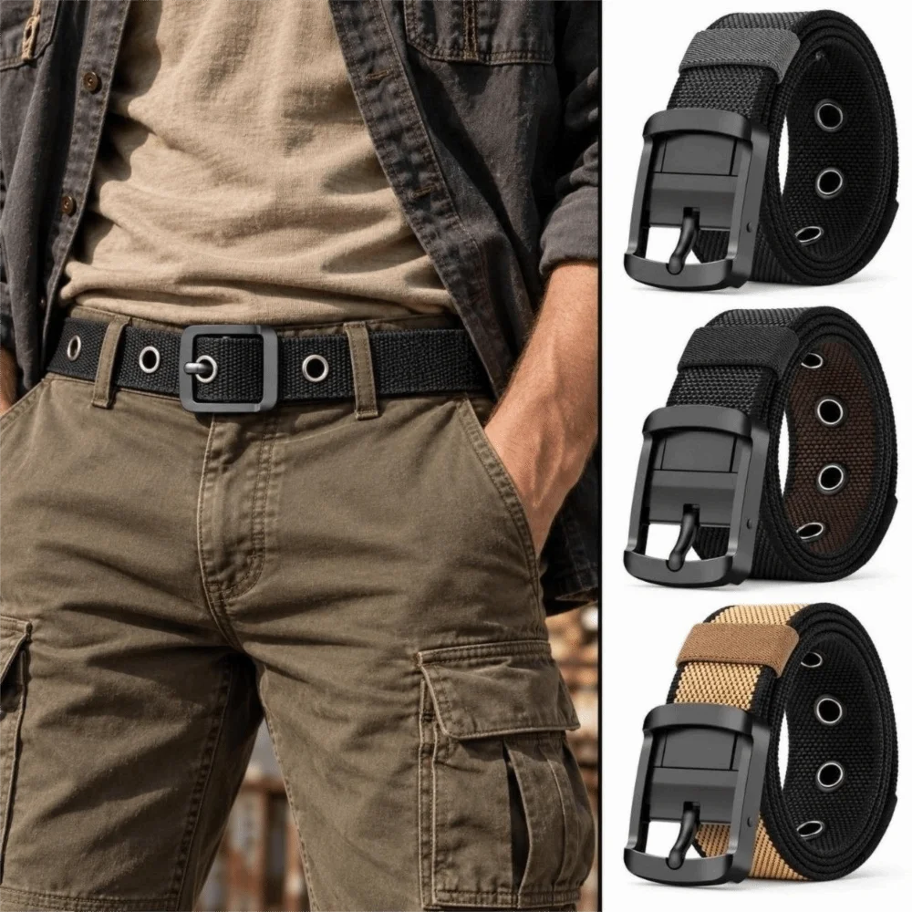 120cm Length Nylon Waist Belt Double Sided Lightweight Reversible Belt Rotatable Pin Buckle Adjustable Unisex Belt