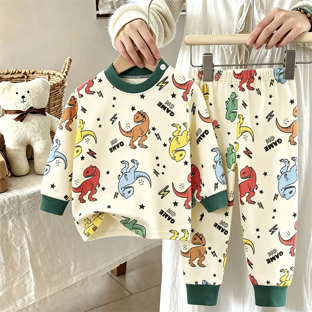 Dinosaur Print Sleepwear Outfits For Baby Boys And Girls New Design Autumn Clothes Autumn Pants 2Piece Set Infant Cartoon Wear