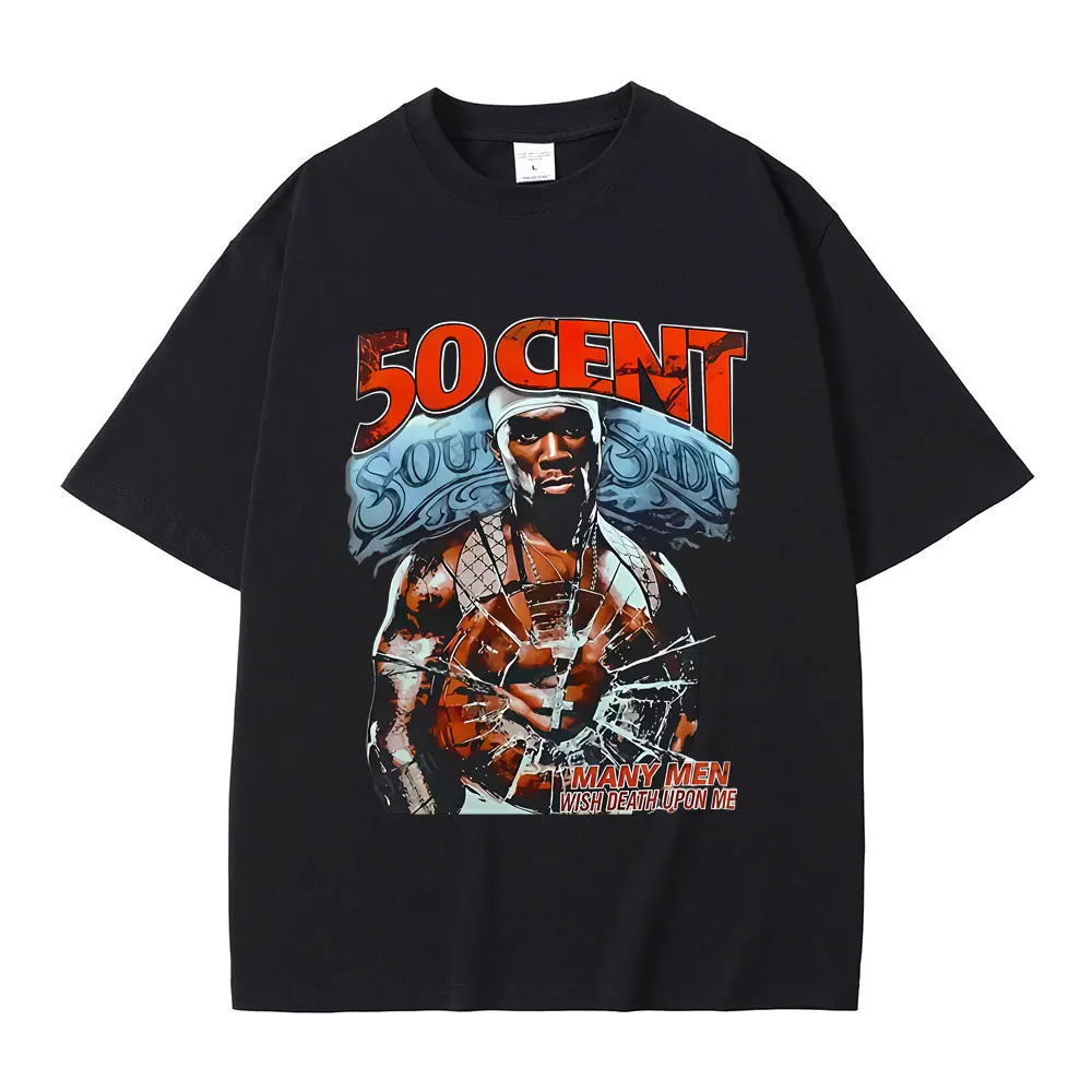 

Rapper 50 Cent Many Men Wish Death Upon Me T-shirts Men Women Hip Hop Oversized T Shirt Men's Vintage Fashion Trend Streetwear