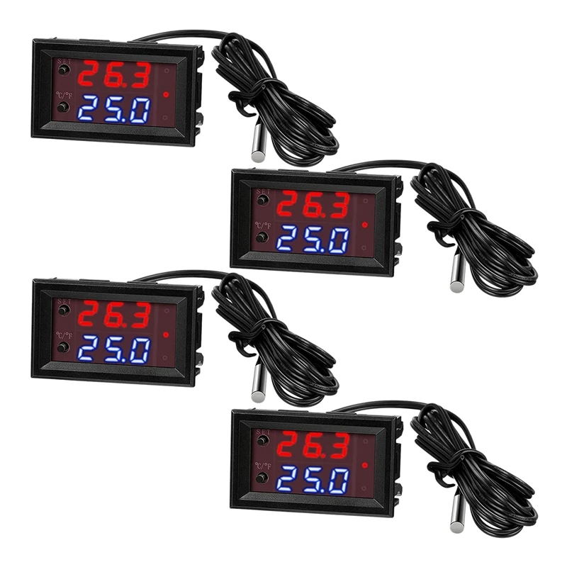 

4 Pcs 12V Electronic Temperature Controller Programmable Thermostat Control Switch Module Dual Color LED Display Monitor