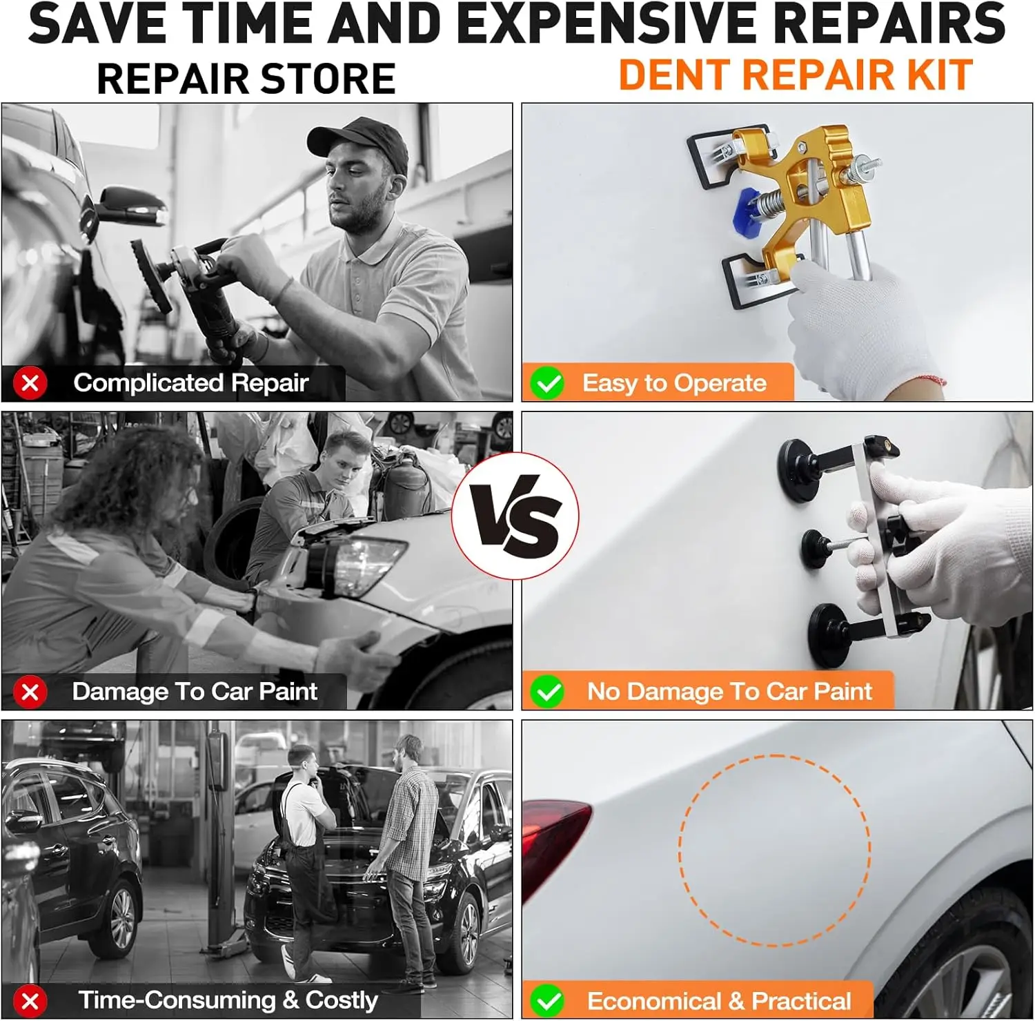 車、SUV、トラックのへこみ修理用のゴールデンリフターとブリッジプラー付きペイントレスデントリムーバーツールキット